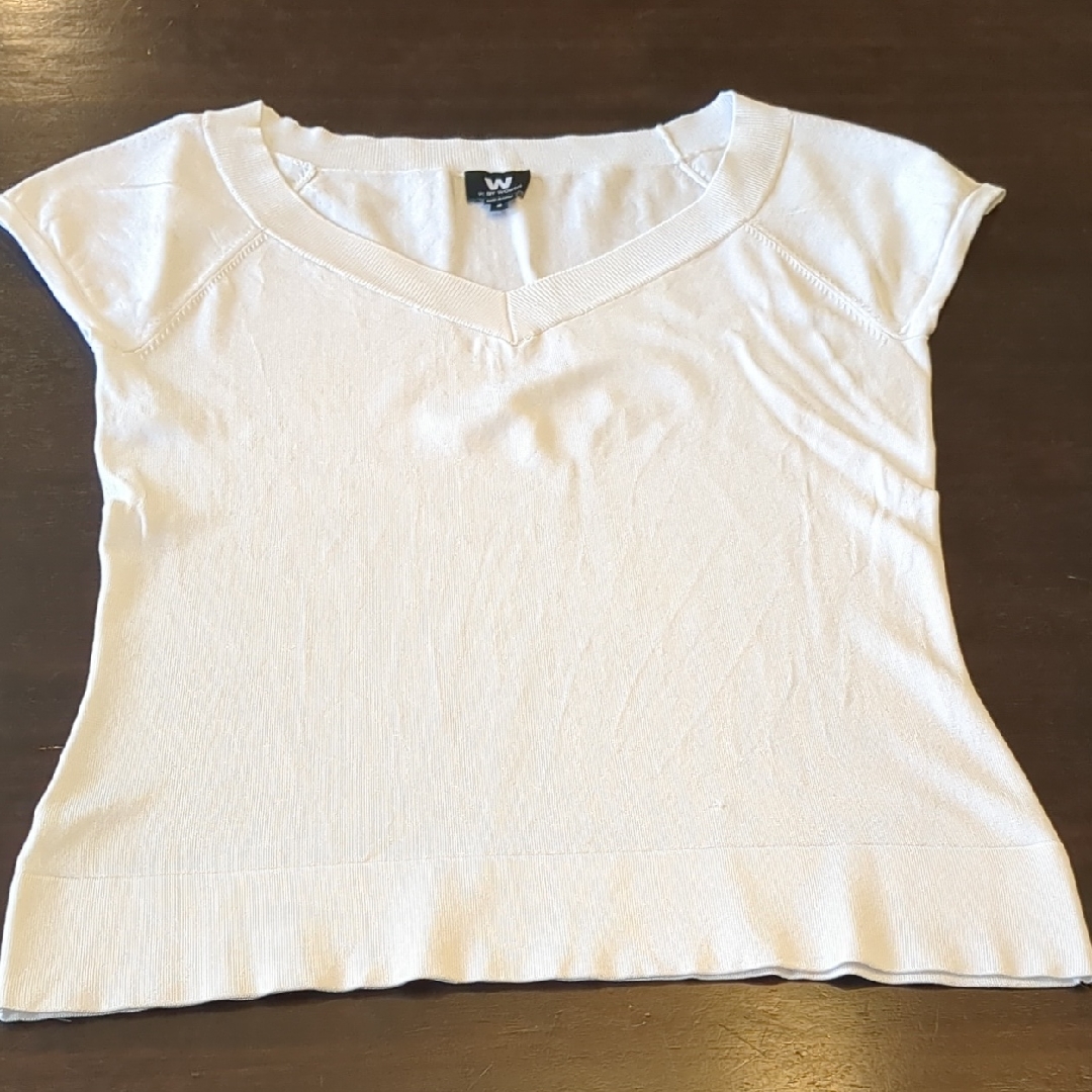 W By Worth White Short Sleeve V-Neck Top